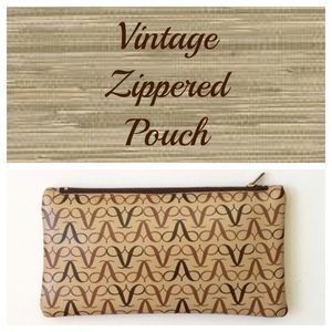 Vintage Zig Zag Vinyl Tan and Brown Zippered Pouch